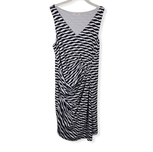 41 Hawthorne Navy White Print Sleeveless Ruched Dress Size Large - Picture 1 of 11